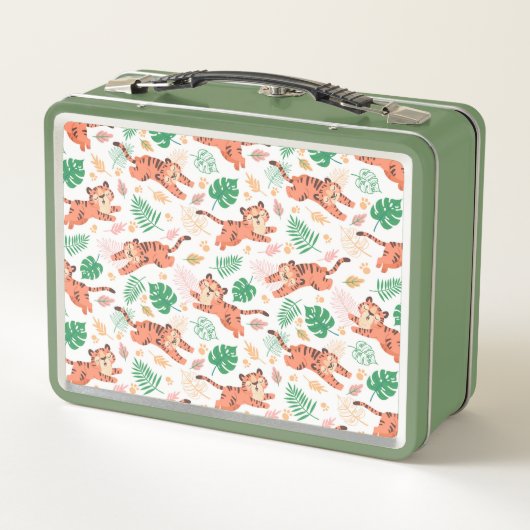 ボーイズかわいいタイガーワイルドジャングルサファリと名前キッズ メタルランチボックス (裏面)