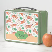 ボーイズかわいいタイガーワイルドジャングルサファリと名前キッズ メタルランチボックス (インサイチュ)