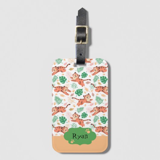 ボーイズかわいいタイガーワイルドジャングルサファリと名前キッズ ラゲッジタグ (正面縦)