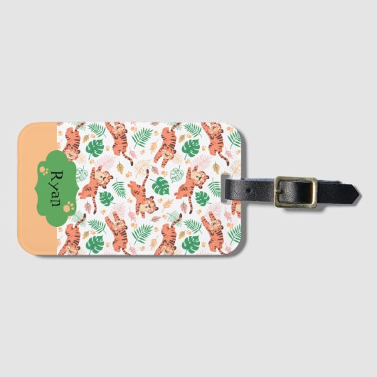 ボーイズかわいいタイガーワイルドジャングルサファリと名前キッズ ラゲッジタグ (正面横)