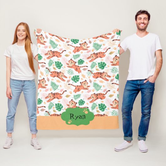 ボーイズかわいいタイガーワイルドジャングルサファリキッズネーム フリースブランケット (インサイチュ)