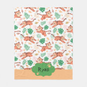 ボーイズかわいいタイガーワイルドジャングルサファリキッズネーム フリースブランケット (正面)