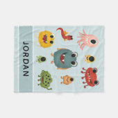 ボーイズかわいいトレンディーブルーモンスターエイリアンキッズ フリースブランケット (正面(横))