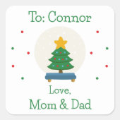 ボーイズかわいいフェスティバルスノーグローブカスタムホリデー スクエアシール (正面)