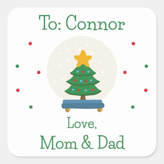 ボーイズかわいいフェスティバルスノーグローブカスタムホリデー スクエアシール (正面)