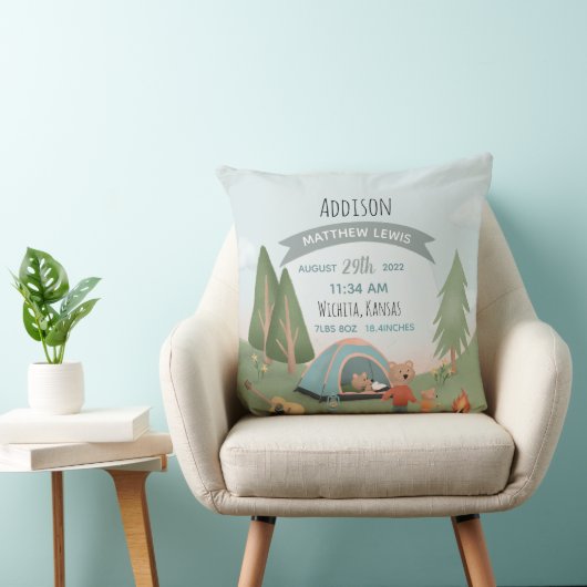 ボーイズかわいいフォレストベア誕生統計ベビー子供部屋 クッション (椅子)
