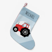 ボーイズかわいいブルーおもしろいファームトラクターマンガと名前 スモールクリスマスストッキング (正面 (吊り時))