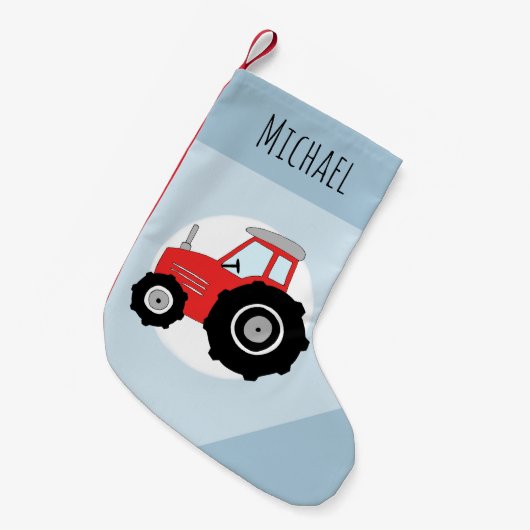 ボーイズかわいいブルーおもしろいファームトラクターマンガと名前 スモールクリスマスストッキング (正面 (吊り時))