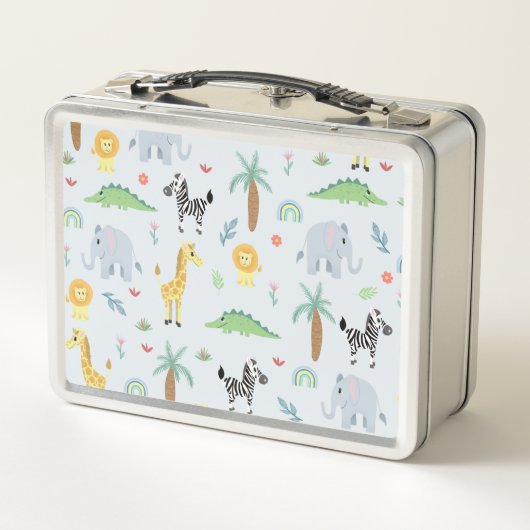 ボーイズかわいいブルーエレファントサファリ幼児の名前キッズ メタルランチボックス (裏面)