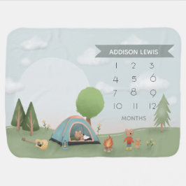 ボーイズかわいいブルーキャンプファイアーフォレストベアキャンプ ベビー ブランケット