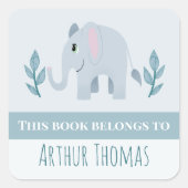 ボーイズかわいいブルーサファリエレファントキッズ蔵書票 スクエアシール (正面)
