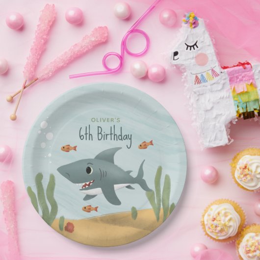 ボーイズかわいいブルーザシーシャーク子供の誕生日 ペーパープレート (パーティー)
