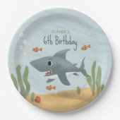 ボーイズかわいいブルーザシーシャーク子供の誕生日 ペーパープレート (正面)