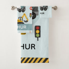 ボーイズかわいいブルーディガー建築パターンキッズ バスタオルセット