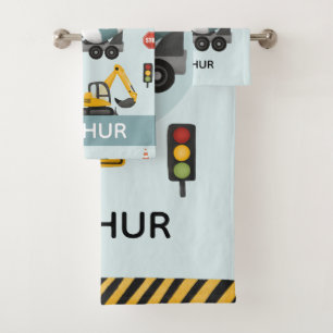 ボーイズかわいいブルーディガー建築パターンキッズ バスタオルセット