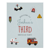 ボーイズかわいいブルートドラー誕生日ウェルカムサイン ポスター (正面)