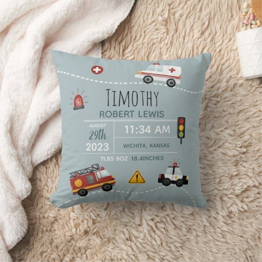 ボーイズかわいいブルートランスポート誕生の統計と名前 クッション (ブランケット)