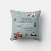 ボーイズかわいいブルートランスポート誕生の統計と名前 クッション (正面)