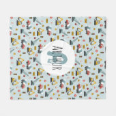 ボーイズかわいいブルービルダー建築パターン フリースブランケット (正面(横))