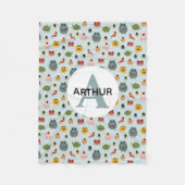 ボーイズかわいいブルーモンスターエイリアンモノグラムキッズ フリースブランケット (正面)