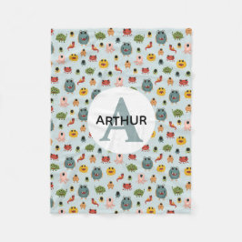 ボーイズかわいいブルーモンスターエイリアンモノグラムキッズ フリースブランケット