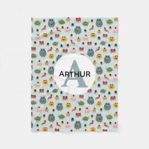 ボーイズかわいいブルーモンスターエイリアンモノグラムキッズ フリースブランケット