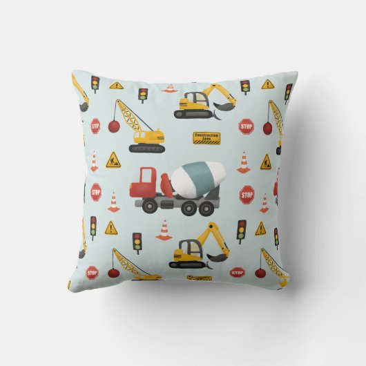 ボーイズかわいいブルー建築セメントミキサーキッズ クッション (裏面)