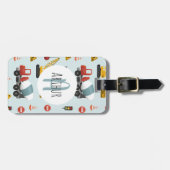 ボーイズかわいいブルー建築トランスポート名キッズ ラゲッジタグ (正面横)