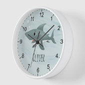 ボーイズかわいいブルー海シャークキッズ子供部屋 壁時計 (傾斜)