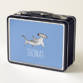 ボーイズかわいいブルー海ベビーハンマーヘッドシャーク メタルランチボックス (裏面)