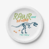 ボーイズかわいいブルーTレックス恐竜ディグ子供の誕生日 ペーパープレート (正面)