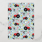 ボーイズかわいいモダンカントリーファームトラクター赤ちゃんシャワー 箔招待状 (裏面)