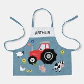 ボーイズかわいいモダンファーム動物トラクター&ネームキッズ エプロン (正面)