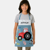 ボーイズかわいいモダンファーム動物トラクター&ネームキッズ エプロン (インサイチュ)