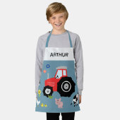 ボーイズかわいいモダンファーム動物トラクター&ネームキッズ エプロン (着用した状態)