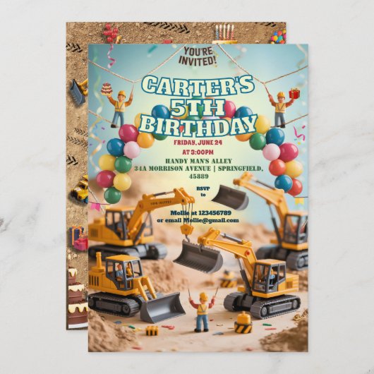 ボーイズかわいいモダン建築トラック建物セット 招待状 (正面/裏面)