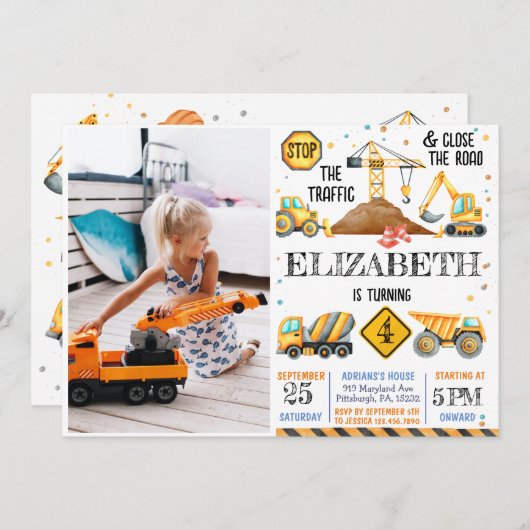 ボーイズかわいいモダン建築子供の誕生日 招待状 (正面/裏面)