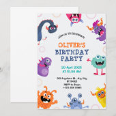 ボーイズかわいいモンスター子供の誕生日パーティの招待状 招待状 (正面/裏面)