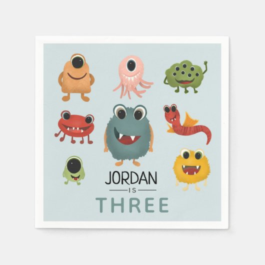 ボーイズかわいいモンスター子供の誕生日パーティー スタンダードカクテルナプキン (正面)