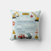 ボーイズかわいい建築ディガー男の赤ちゃん誕生統計 クッション (正面)