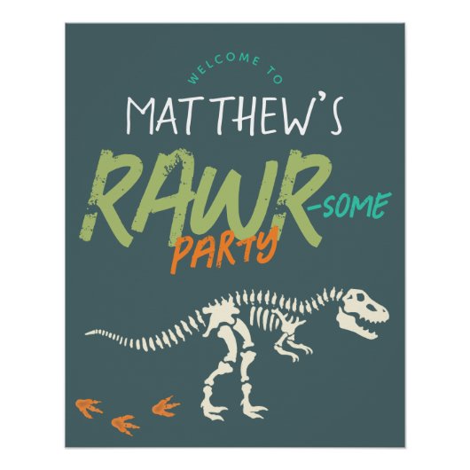 ボーイズかわいい恐竜ディグ子供の誕生日ウェルカムサイン ポスター (正面)