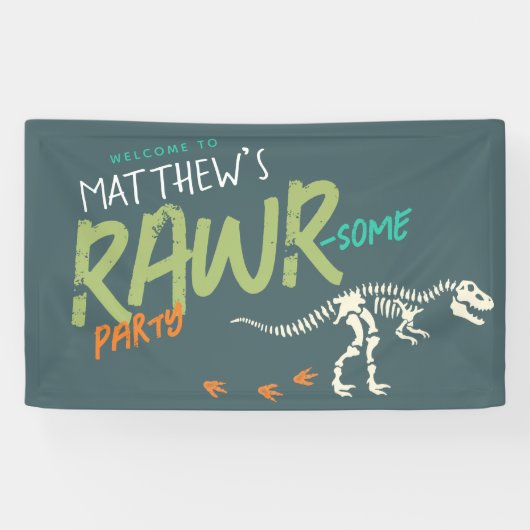 ボーイズかわいい恐竜ディグ子供の誕生日ウェルカムサイン 横断幕 (横)