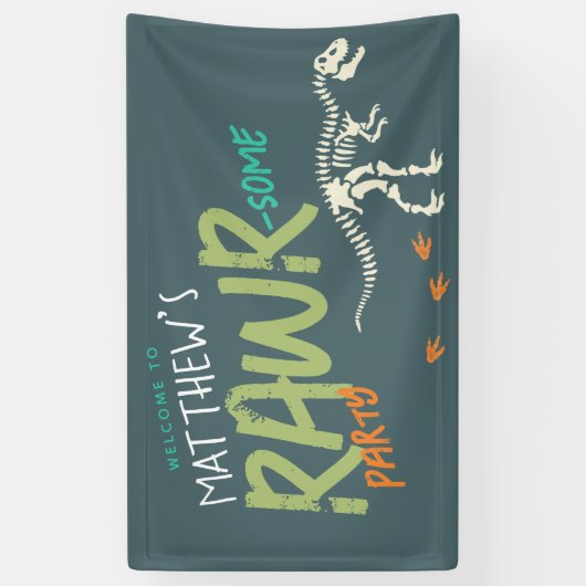 ボーイズかわいい恐竜ディグ子供の誕生日ウェルカムサイン 横断幕 (縦)