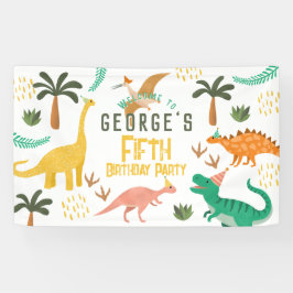 ボーイズかわいい恐竜Tレックス子供の誕生日へようこそ 横断幕