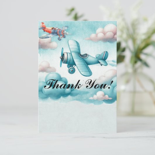 ボーイズかわいい旅行飛行機子供の誕生日カスタム サンキューカード (スタンド正面)