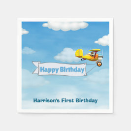 ボーイズかわいい旅行飛行機子供の誕生日カスタム スタンダードカクテルナプキン
