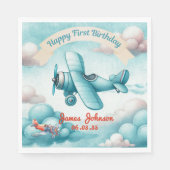 ボーイズかわいい旅行飛行機子供の誕生日カスタム スタンダードランチョンナプキン (正面)