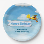 ボーイズかわいい旅行飛行機子供の誕生日カスタム ペーパープレート (正面)