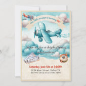 ボーイズかわいい旅行飛行機子供の誕生日カスタム 招待状 (正面)