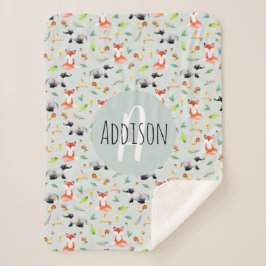 ボーイズかわいい森の動物パターンキツネ&ネームキッズ シェルパブランケット